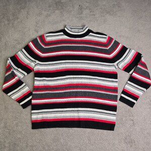 Karen Scott Petite Womens Large Turtleneck Long Sleeve Sweater Striped Black Red
